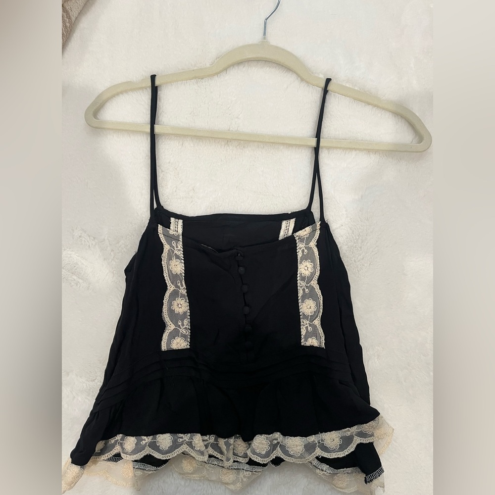 Elegant Black Lace Trim Women's Top